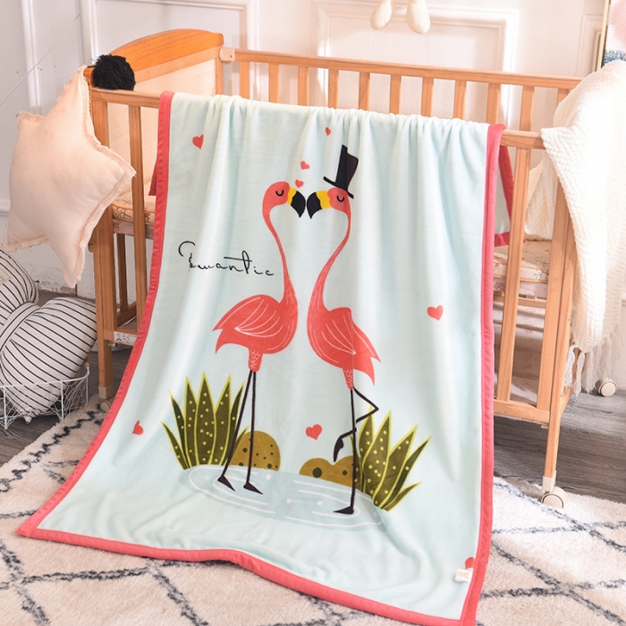 91家纺网 家纺一手货源 找家纺 茗婷家纺 2025双层定位儿童毯 恋爱火烈鸟