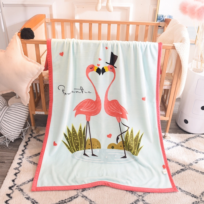 91家纺网 家纺一手货源 找家纺 茗婷家纺 2025双层定位儿童毯 恋爱火烈鸟