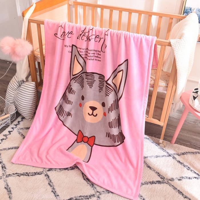 91家纺网 家纺一手货源 找家纺 茗婷家纺 2025双层定位儿童毯 领结猫咪