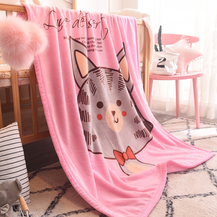 91家纺网 家纺一手货源 找家纺 茗婷家纺 2025双层定位儿童毯 领结猫咪