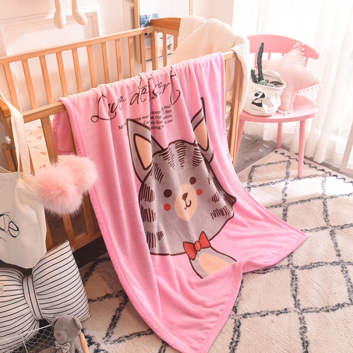 91家纺网 家纺一手货源 找家纺 茗婷家纺 2025双层定位儿童毯 领结猫咪