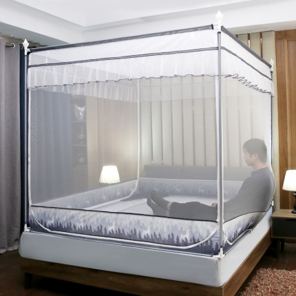 91家纺网 家纺一手货源 找家纺 海虹蚊帐 8829款回底床笠式坐床外穿杆蚊帐灰色