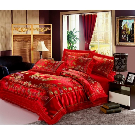 91家纺网 家纺一手货源 找家纺 （总）欣喜来家纺 婚庆四件套  绸缎织锦缎全棉四件套