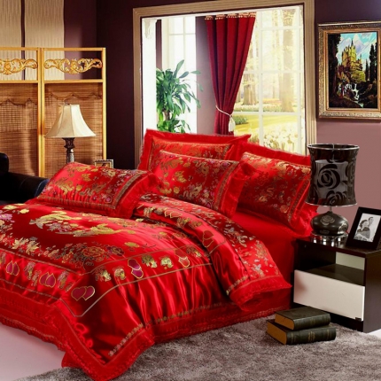 91家纺网 家纺一手货源 找家纺 欣喜来家纺  婚庆四件套 绸缎织锦缎全棉四件套