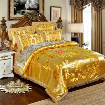 91家纺网 家纺一手货源 找家纺 （总）欣喜来家纺 婚庆四件套  绸缎织锦缎全棉四件套