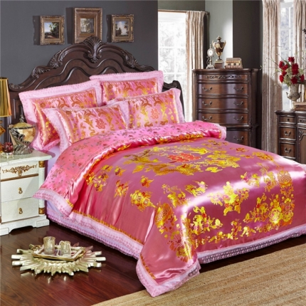 91家纺网 家纺一手货源 找家纺 （总）欣喜来家纺 婚庆四件套  绸缎织锦缎全棉四件套