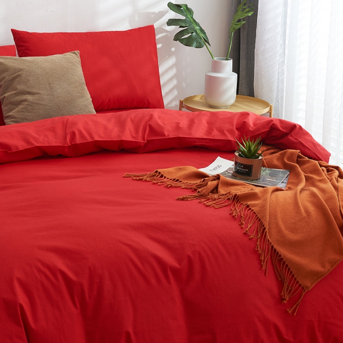 91家纺网 家纺一手货源 找家纺 欣喜来 2022新款40s简约全棉四件套床单款 大红