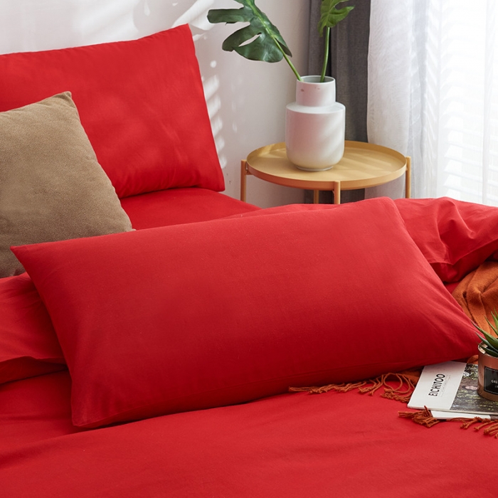 91家纺网 家纺一手货源 找家纺 欣喜来 2022新款40s简约全棉四件套床单款 大红