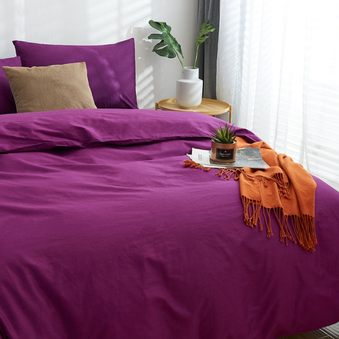 91家纺网 家纺一手货源 找家纺 欣喜来 2022新款40s简约全棉四件套床单款 冷紫