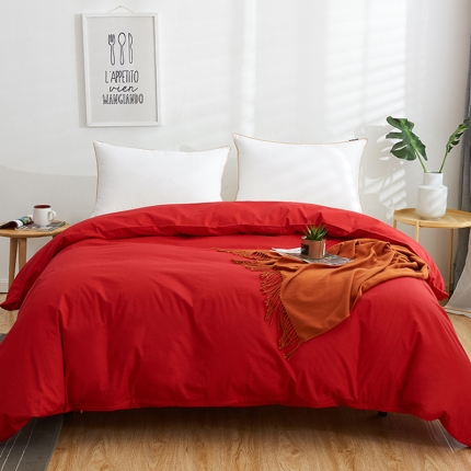 91家纺网 家纺一手货源 找家纺 欣喜来 2019新款40s简约全棉纯色单品被套 大红