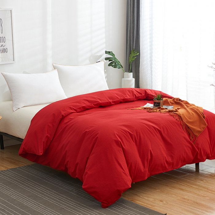 91家纺网 家纺一手货源 找家纺 欣喜来 2019新款40s简约全棉纯色单品被套 大红