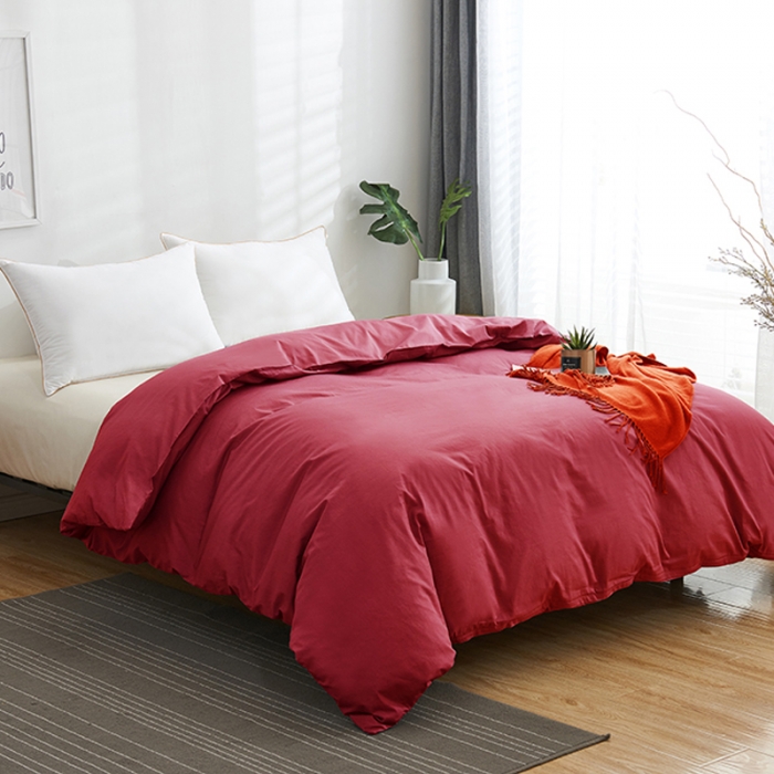 91家纺网 家纺一手货源 找家纺 欣喜来 2019新款40s简约全棉纯色单品被套 酒红