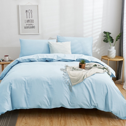 91家纺网 家纺一手货源 找家纺 欣喜来 2019新款40s简约全棉纯色单品被套 天蓝