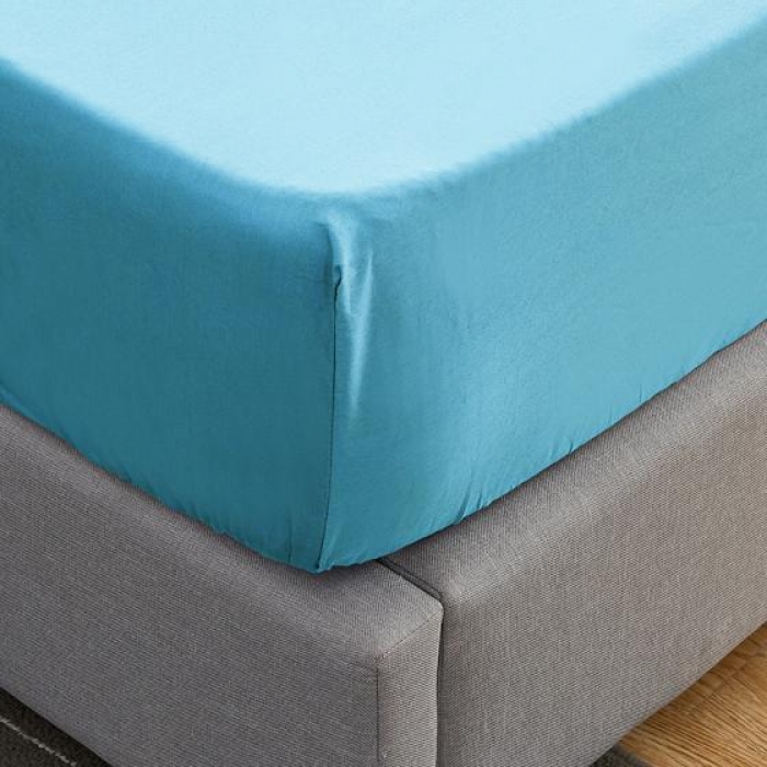 91家纺网 家纺一手货源 找家纺 欣喜来 40s简约全棉纯色单品床笠（预留缩水） 湖蓝