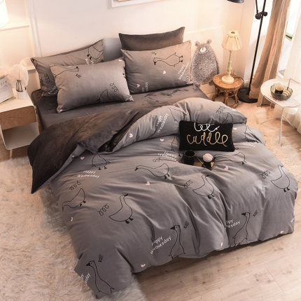 91家纺网 家纺一手货源 找家纺 （总）金奇达 2019新款功能型A棉B绒保暖四件套