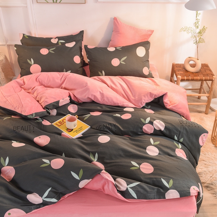 91家纺网 家纺一手货源 找家纺 金奇达 2019新款功能型A棉B绒保暖四件套 完美橙