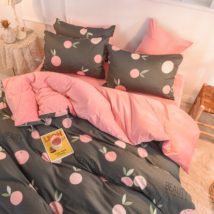 91家纺网 家纺一手货源 找家纺 金奇达 2019新款功能型A棉B绒保暖四件套 完美橙