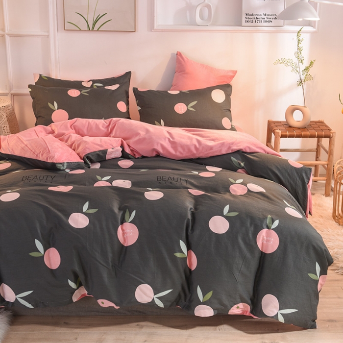 91家纺网 家纺一手货源 找家纺 金奇达 2019新款功能型A棉B绒保暖四件套 完美橙