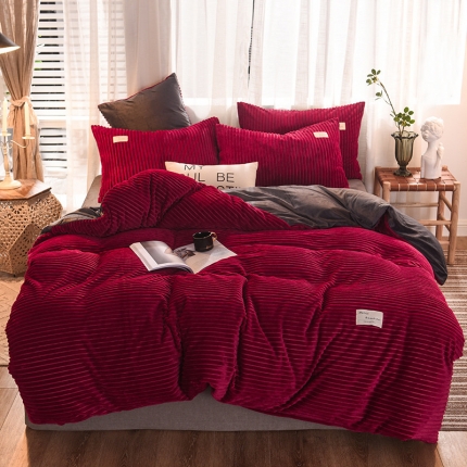 91家纺网 家纺一手货源 找家纺 金奇达 2019新款魔法绒四件套 魔法樱桃红