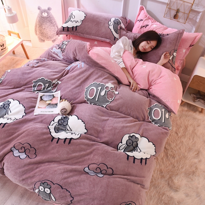 91家纺网 家纺一手货源 找家纺 金奇达 2019新款舒馨绒四件套 多莉紫