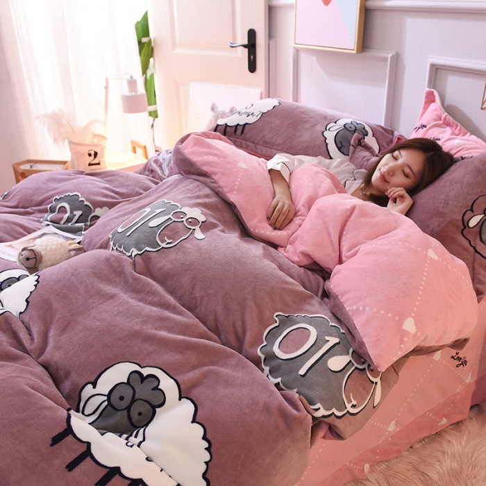 91家纺网 家纺一手货源 找家纺 金奇达 2019新款舒馨绒四件套 多莉紫