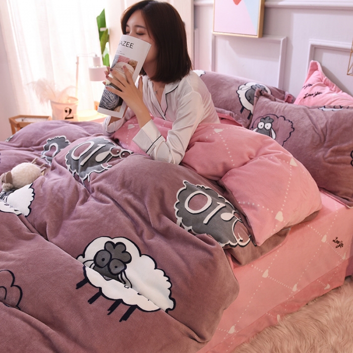 91家纺网 家纺一手货源 找家纺 金奇达 2019新款舒馨绒四件套 多莉紫