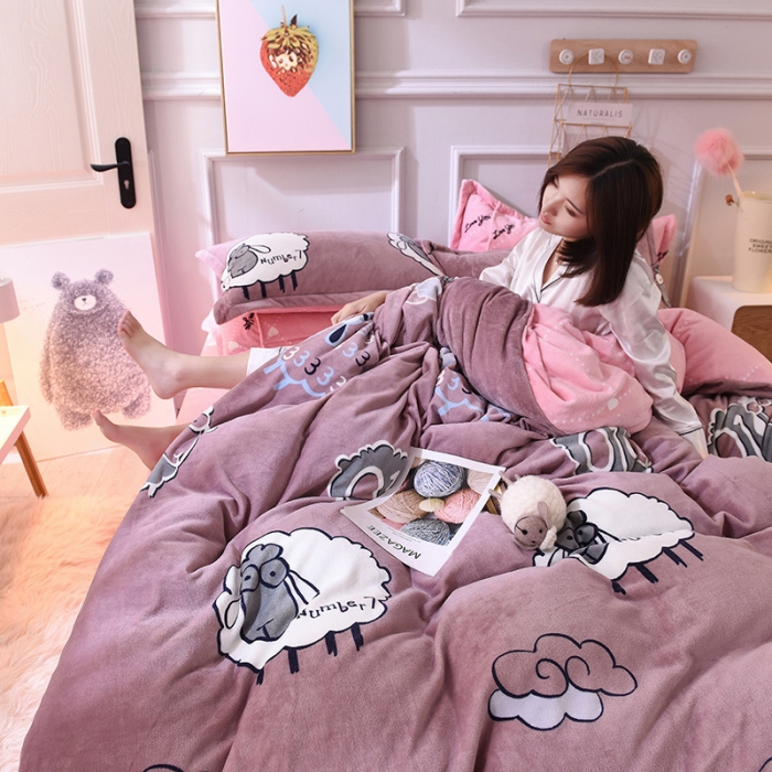 91家纺网 家纺一手货源 找家纺 金奇达 2019新款舒馨绒四件套 多莉紫