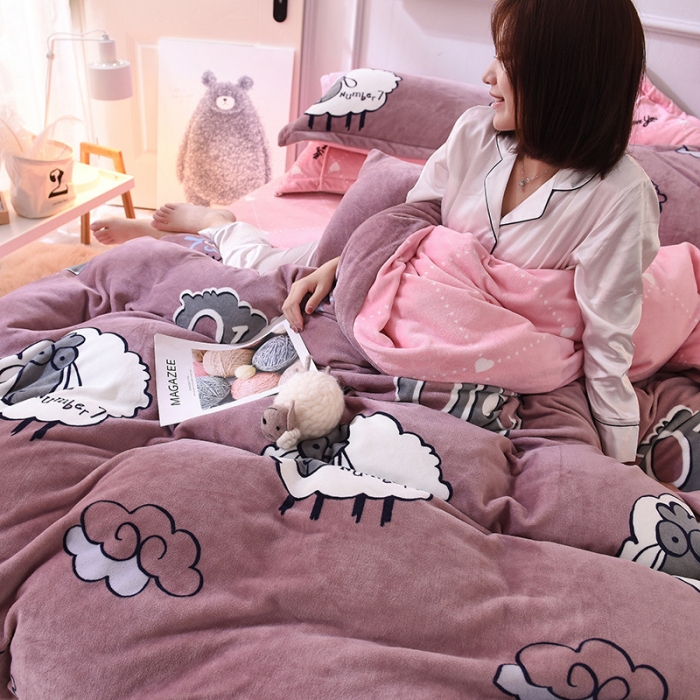 91家纺网 家纺一手货源 找家纺 金奇达 2019新款舒馨绒四件套 多莉紫