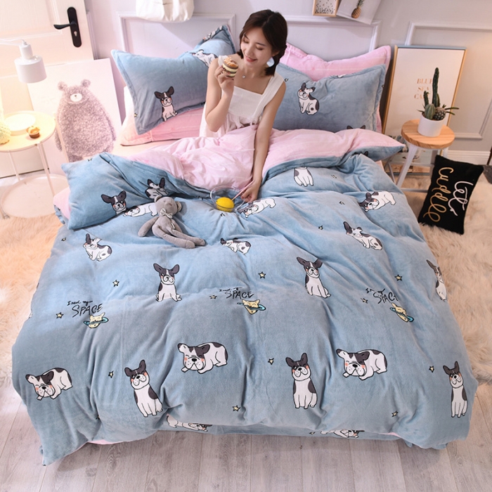 91家纺网 家纺一手货源 找家纺 金奇达 2019新款舒馨绒四件套 汪星人