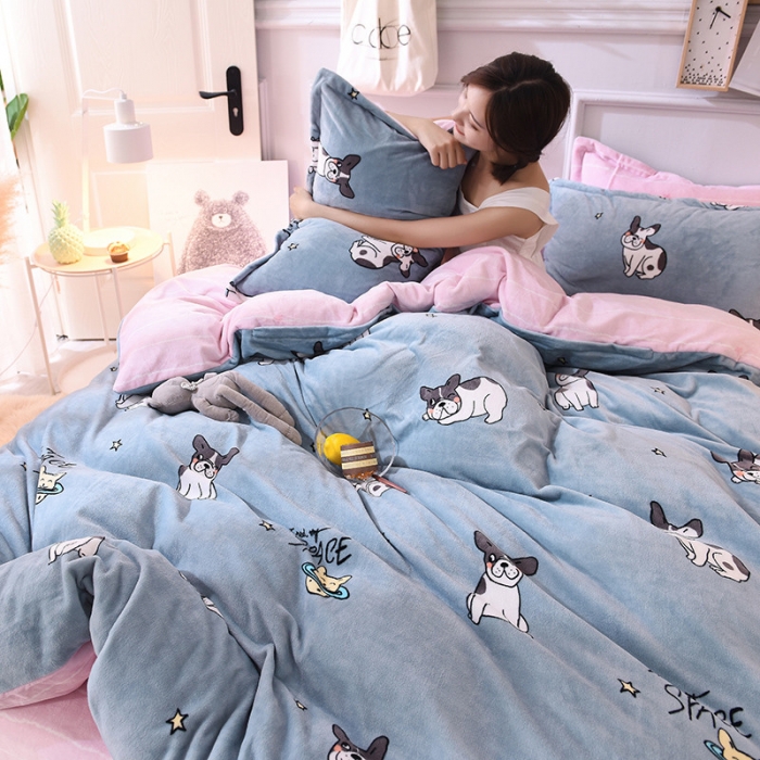 91家纺网 家纺一手货源 找家纺 金奇达 2019新款舒馨绒四件套 汪星人