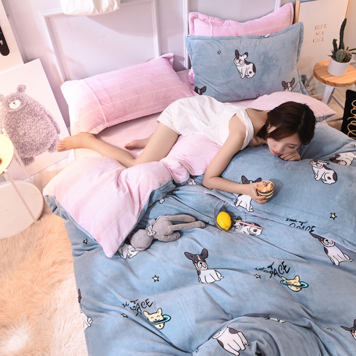 91家纺网 家纺一手货源 找家纺 金奇达 2019新款舒馨绒四件套 汪星人