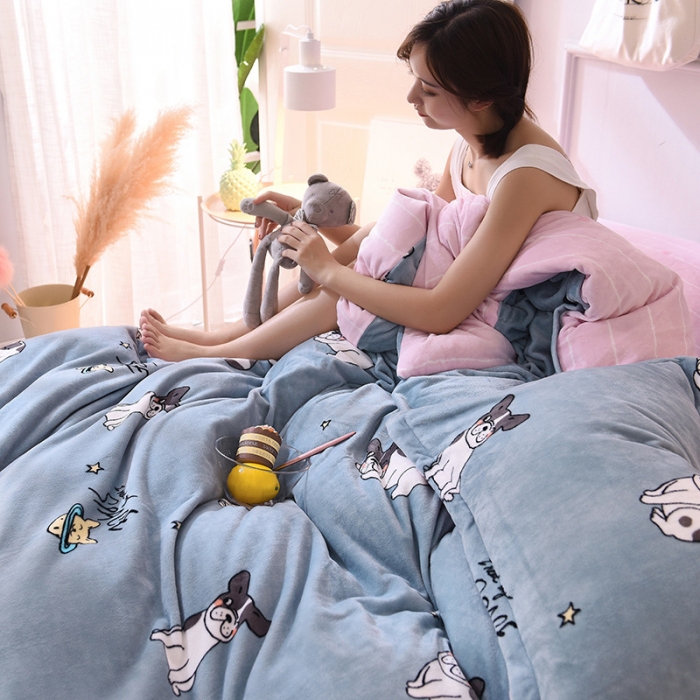 91家纺网 家纺一手货源 找家纺 金奇达 2019新款舒馨绒四件套 汪星人