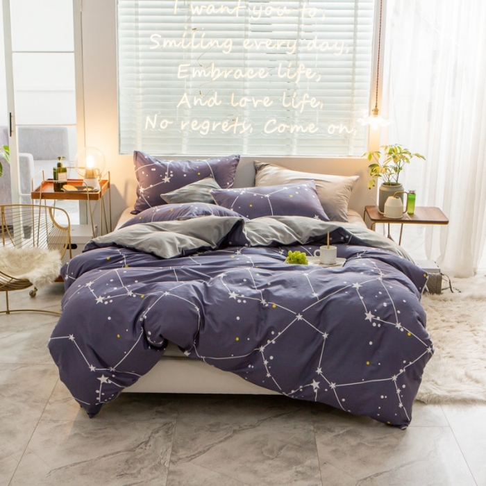 91家纺网 家纺一手货源 找家纺 金奇达 2019新款A棉B绒四件套 北极星