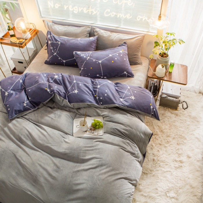 91家纺网 家纺一手货源 找家纺 金奇达 2019新款A棉B绒四件套 北极星