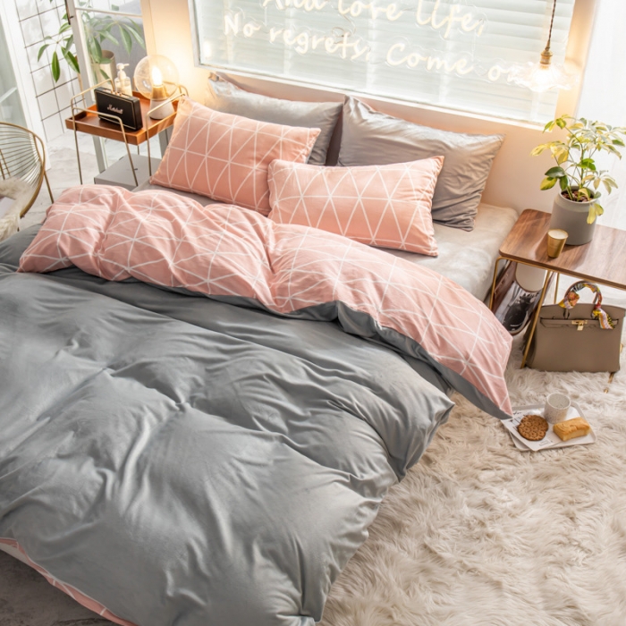 91家纺网 家纺一手货源 找家纺 金奇达 2019新款A棉B绒四件套 三宅