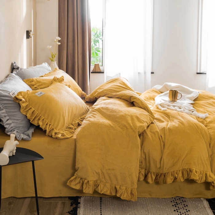 91家纺网 家纺一手货源 找家纺 （总）金奇达 2019公主风荷叶边宝宝绒四件套