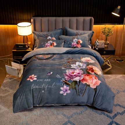 91家纺网 家纺一手货源 找家纺 （总）金奇达 2019大版数码花卉系列宝宝绒四件套