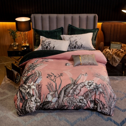 91家纺网 家纺一手货源 找家纺 （总）金奇达 2019大版数码花卉系列宝宝绒四件套