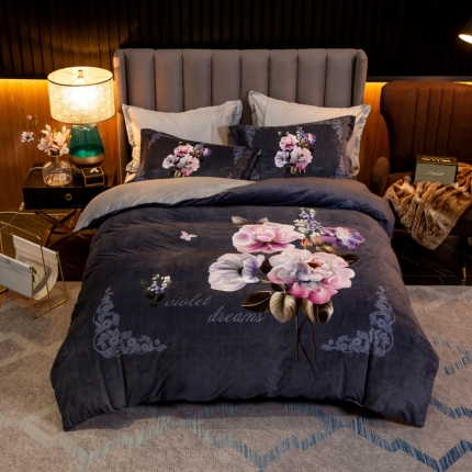 91家纺网 家纺一手货源 找家纺 （总）金奇达 2019大版数码花卉系列宝宝绒四件套