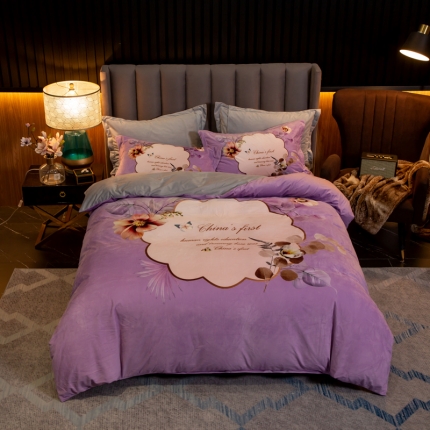 91家纺网 家纺一手货源 找家纺 （总）金奇达 2019大版数码花卉系列宝宝绒四件套