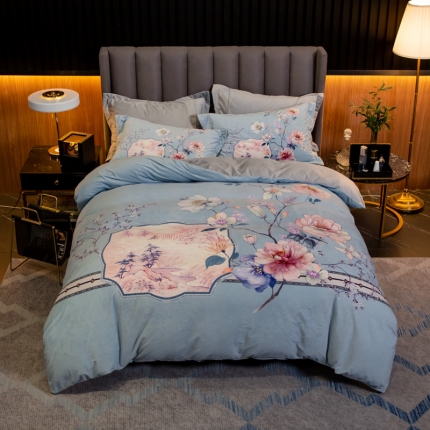 91家纺网 家纺一手货源 找家纺 （总）金奇达 2019大版数码花卉系列宝宝绒四件套