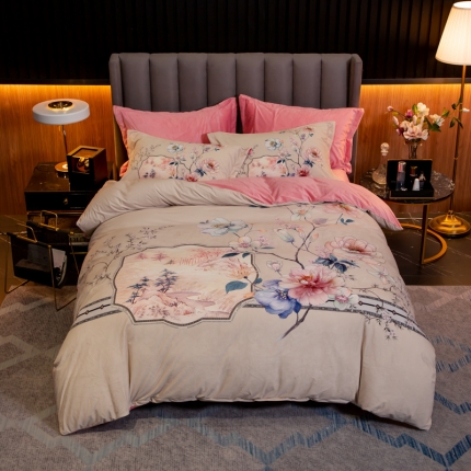 91家纺网 家纺一手货源 找家纺 （总）金奇达 2019大版数码花卉系列宝宝绒四件套