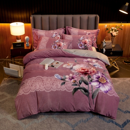 91家纺网 家纺一手货源 找家纺 （总）金奇达 2019大版数码花卉系列宝宝绒四件套