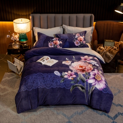 91家纺网 家纺一手货源 找家纺 （总）金奇达 2019大版数码花卉系列宝宝绒四件套