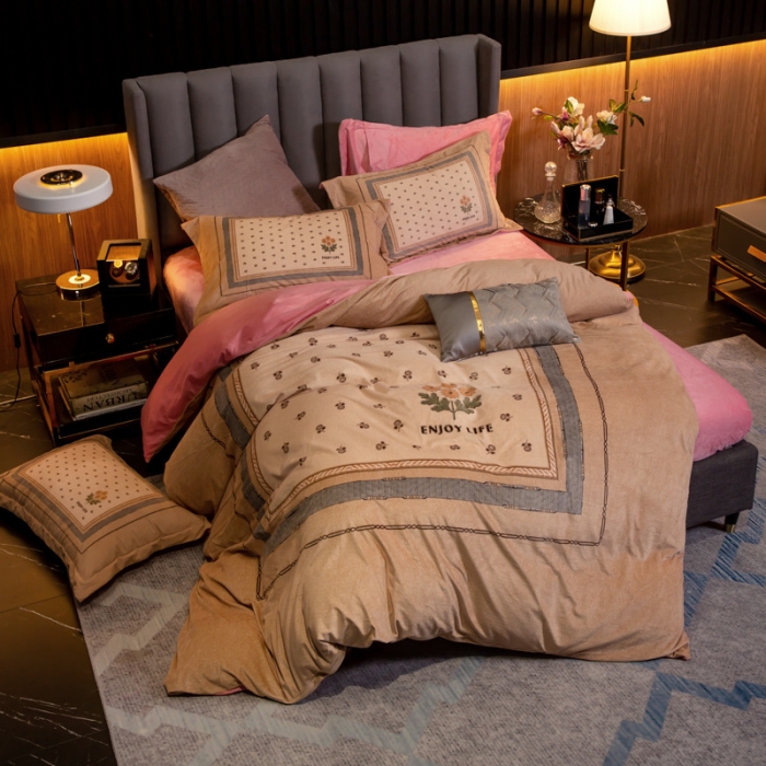 91家纺网 家纺一手货源 找家纺 金奇达 2019大版数码花卉系列宝宝绒四件套 生如夏花-黄