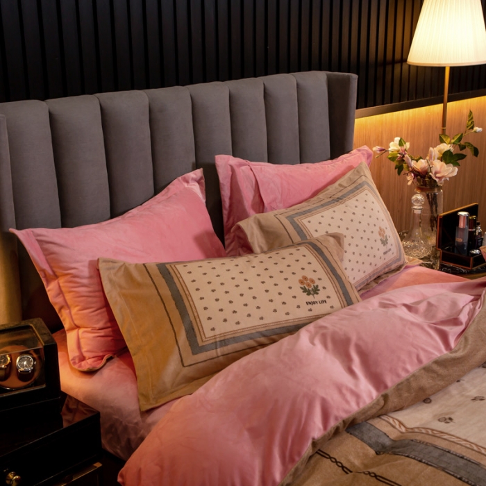 91家纺网 家纺一手货源 找家纺 金奇达 2019大版数码花卉系列宝宝绒四件套 生如夏花-黄