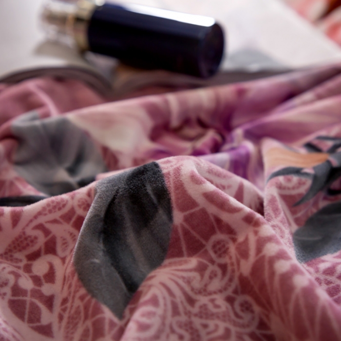 91家纺网 家纺一手货源 找家纺 金奇达 2019大版数码花卉系列宝宝绒四件套 唯美-豆沙