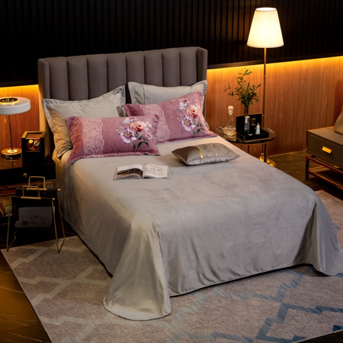 91家纺网 家纺一手货源 找家纺 金奇达 2019大版数码花卉系列宝宝绒四件套 唯美-豆沙