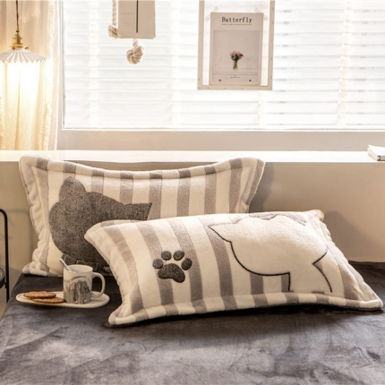 金奇达 2019新款大版雪花绒单品枕套一对 可爱猫