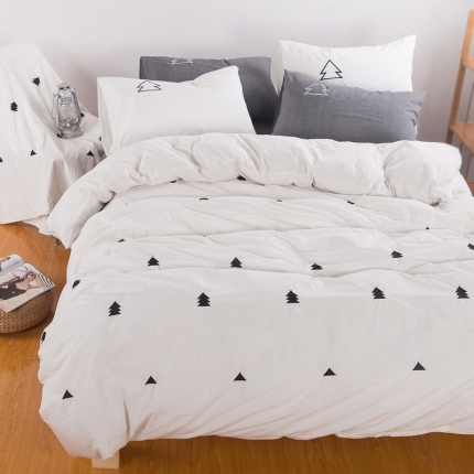 91家纺网 家纺一手货源 找家纺 优然居家纺 水洗棉绣花四件套水洗棉小树灰